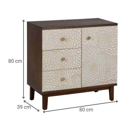 Mueble Recibidor Tallado Blanco y Marrón con 3 Cajones y 1 Puerta 80 cm 613899