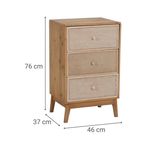 Mesita de Noche de Madera Natural con 3 Cajones 611306
