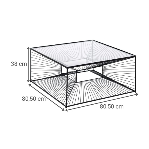 Mesa de Centro Negra 80 cm con Estructura Metálica y Tapa de Cristal 615015