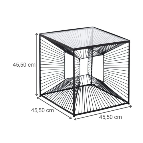 Mesita Auxiliar Negra 45 cm de Metal y Cristal Diseño Cuadrado 615016