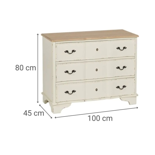 Cómoda Natural-Crema de Madera de Abeto con 3 Cajones 100 cm 610595