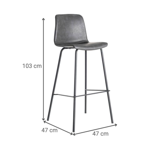 Taburete de Cocina de 47 cm en Metal y Símil Piel Negro 615511