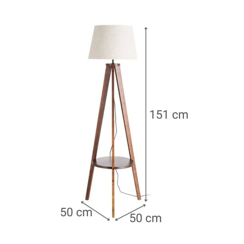Lámpara de Pie Marrón con Tulipa de Lino y Madera 50 cm 615776