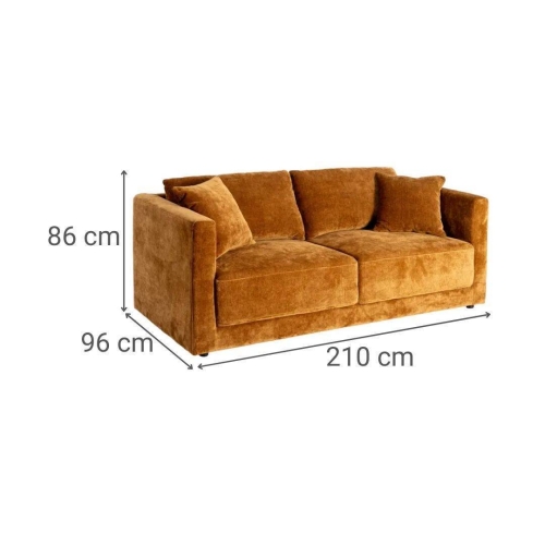 Sofá 3 Plazas Ocre Tejido en Poliéster con Patas de Madera 210 cm 615449