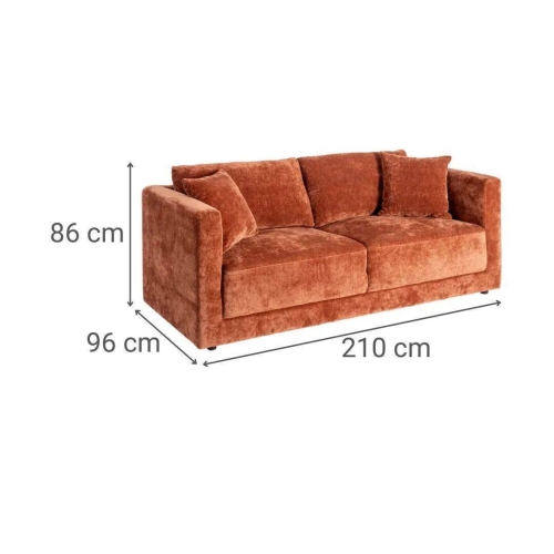 Sofá 3 Plazas Teja Tejido en Poliéster con Patas de Madera 210 cm 615451