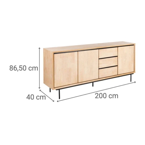 Aparador de Comedor Madera y Metal Natural Negro 200 cm 615687