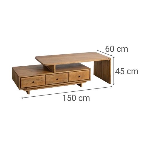 Mesa de Centro de Madera de Mango Natural con Cajones 615301