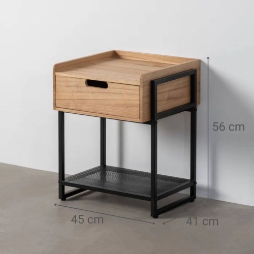 Mesita de Noche con Cajón DM Y Estructura de Metal Negro 615350