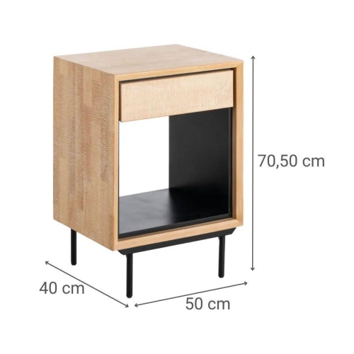 Mesita de Noche de Madera y Metal Natural-Negro con Cajón 615681