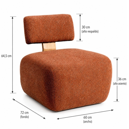 Sillón Tapizado Jaspeado Color Teja de Madera Nórdico 615253