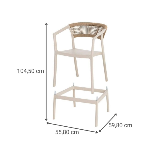 Taburete de Cocina Contract con Respaldo de Cuerda Poli Color Crema 616274