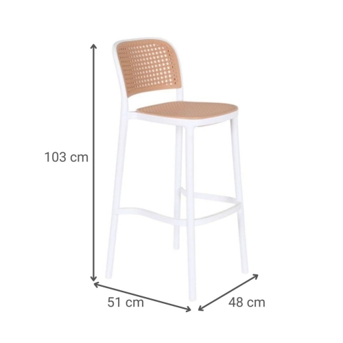 Taburete de color Blanco con Asiento Símil Ratán MB-211143