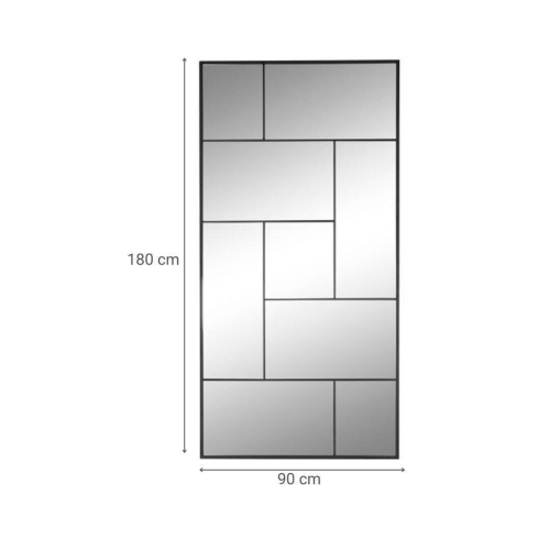 Espejo Geométrico de Pared de Cristal y Hierro Negro de 90x180 cm ES-215376