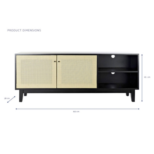 Mueble de TV de Abeto Color Negro y Ratán MB-193520