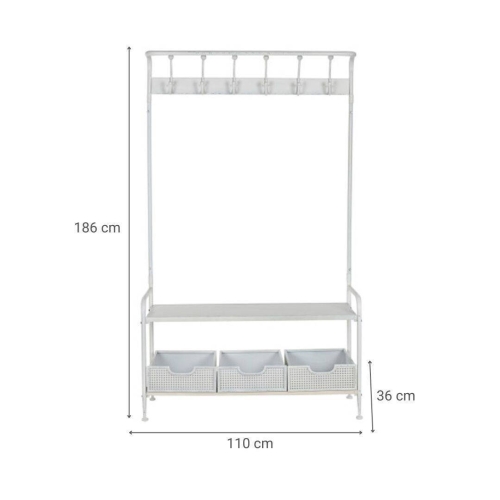 Perchero Recibidor de Metal Color Blanco con Almacenamiento MB-212460