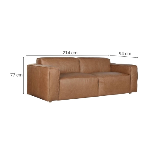 Sofá de 3 Plazas en Piel Color Coñac con Estructura de Madera MB-221638