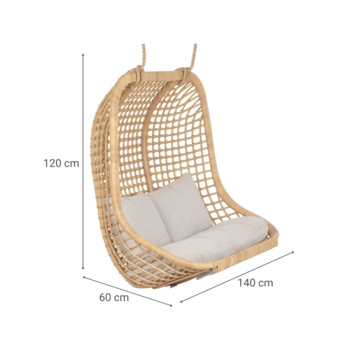 Sillón Colgante de Ratán Natural con Tapizado en Poliéster MB-221975