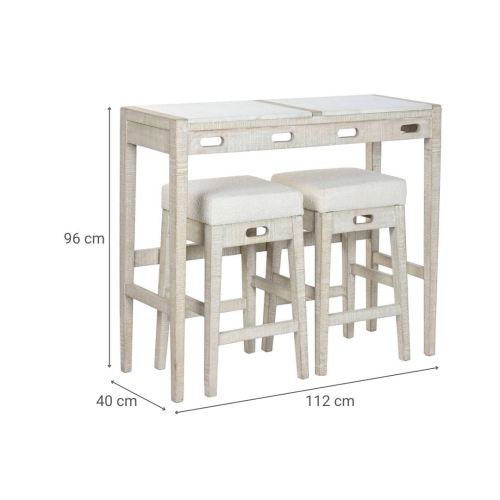 Barra de Cocina en Mármol y Madera con Taburetes MB-220151