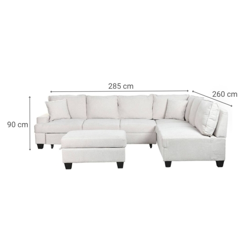 Sofá Cama Rinconera 285 cm en Poliéster Beige con Puff y Arcón MB-219482