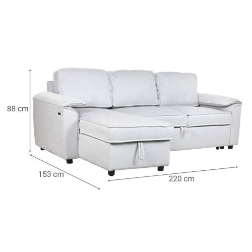 Sofá Cama Chaiselongue en Poliéster Gris Claro con Arcón y USB MB-219487