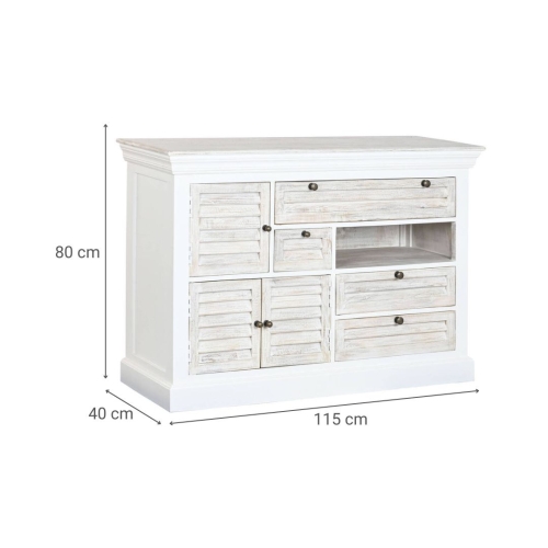 Cajonera de Madera de Mango Blanca Envejecida 115 cm MB-219424