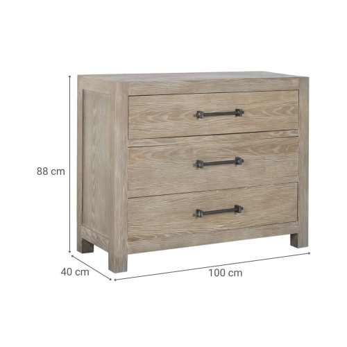 Cómoda de Madera de Hevea Natural con 3 Cajones MB-219415