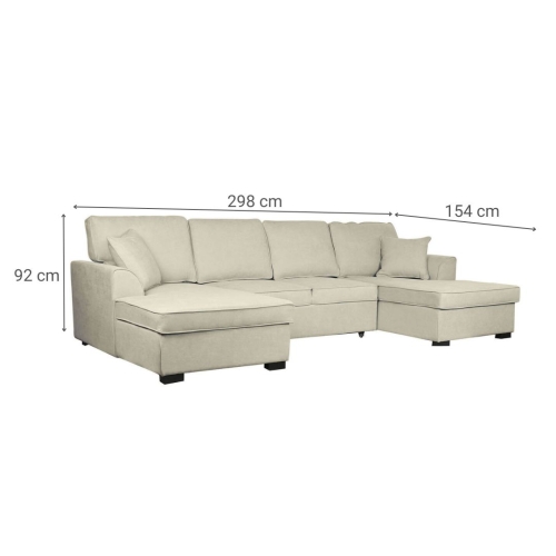 Sofá Cama Chaiselongue en Poliéster Arena con Estructura de Madera MB-218994