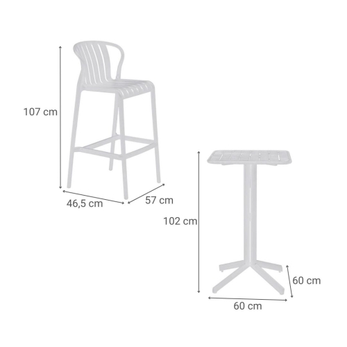 Mesa Bar Set 3 Piezas en PP y Metal con Taburetes Blancos MB-218234