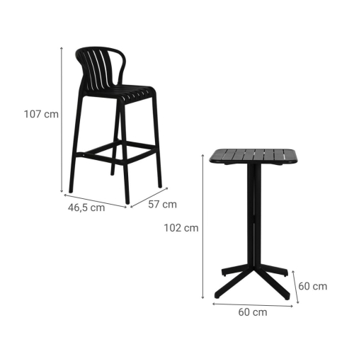 Mesa Bar Set con 2 Taburetes en Negro Estructura Metal MB-218235