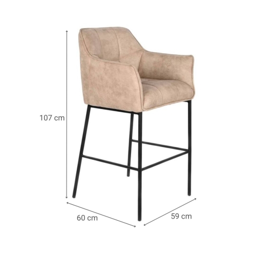 Taburete Alto en Símil Piel con Estructura Metálica Beige MB-207831