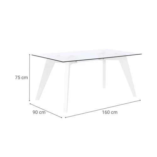 Mesa de Comedor de Cristal Templado Blanco con Patas MDF MB-207701