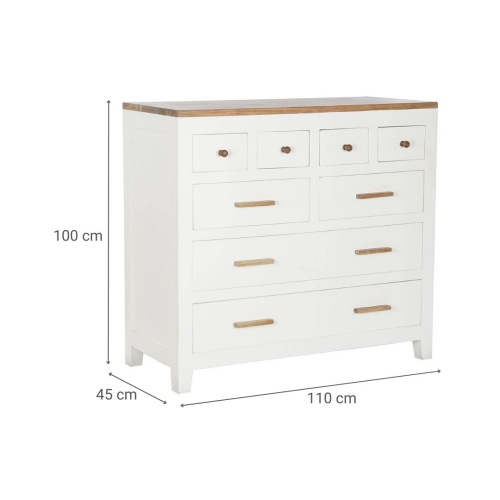 Cómoda de Madera Blanca con 8 Cajones en Mango y Acacia MB-207442