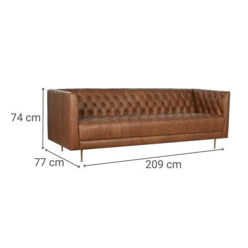 Sofá de Piel Capitoné con Patas de Acero Cognac MB-216492