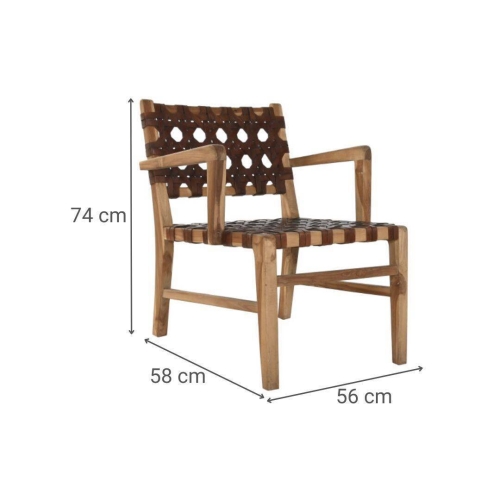 Silla de Teca y Piel Trenzada Marrón MB-220080