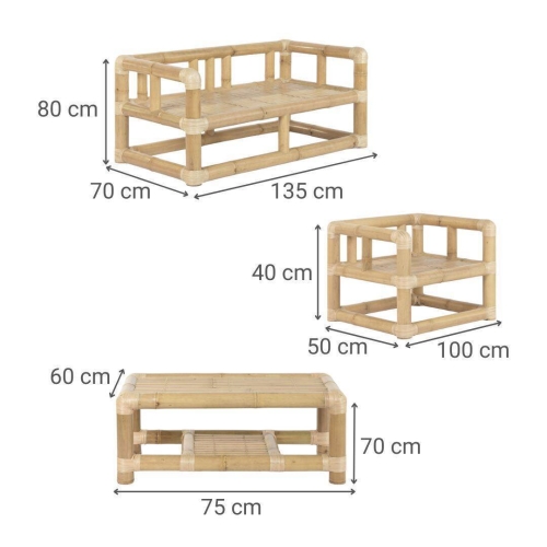 Conjunto de Jardín de Bambú y Ratán Natural 4 Piezas MB-221783