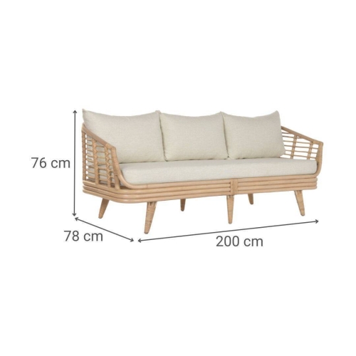 Sofá de Ratán con Asiento en Poliéster de 200 cm MB-223988