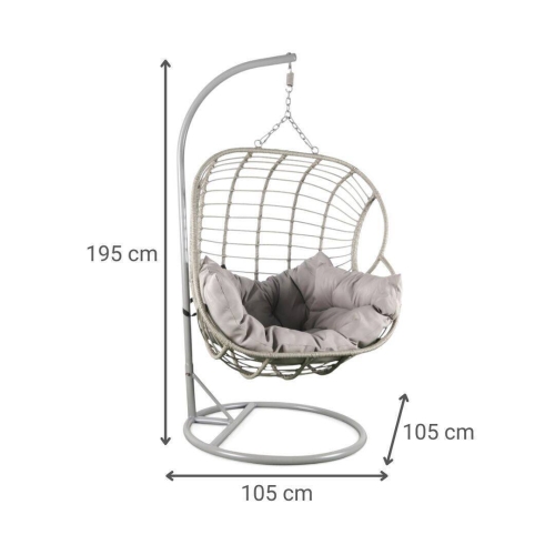 Sillón Colgante de Ratán Sintético 2 Plazas Gris MB-224156