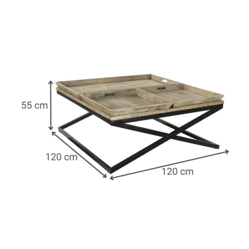 Mesa de Centro Madera con Patas de Metal y 3 Bandejas MB-189851