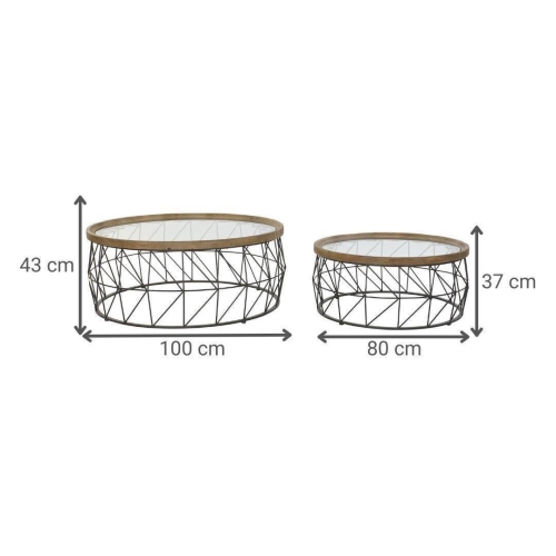 Mesa de Centro Set 2 Metal y Cristal Redonda MB-190030
