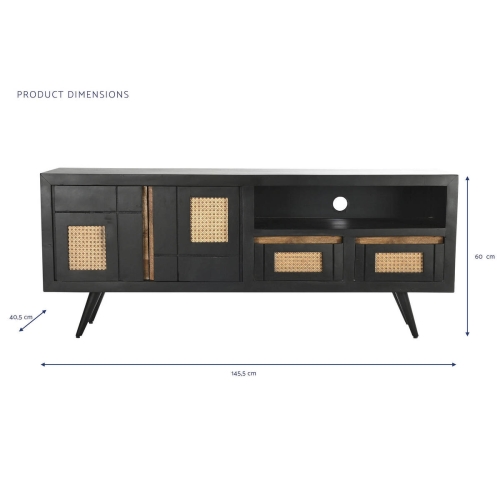 Mueble de TV Estructura de Madera de Mango y Ratán Negro MB-194539
