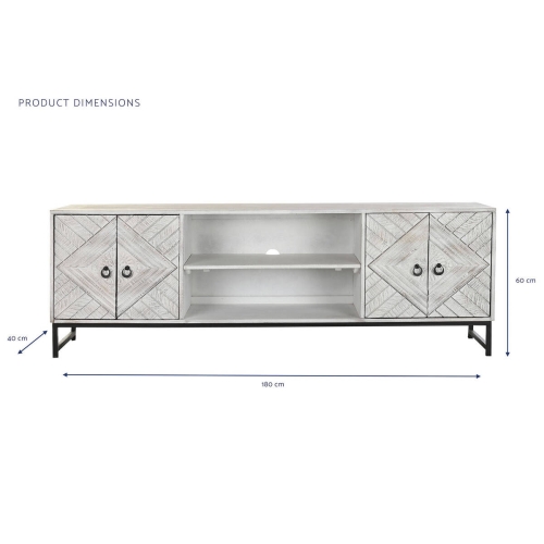 Mueble TV de Madera de Mango con Patas de Metal Blanco MB-200025
