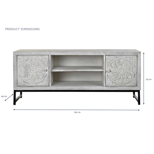 Mueble TV de Mango y Metal con Mandala Blanco MB-200028