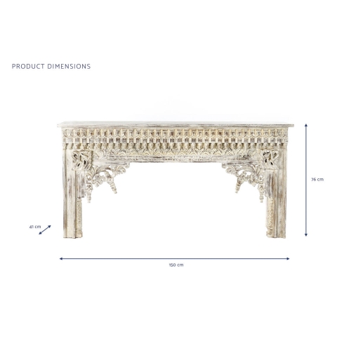 Consola de Madera de Mango Tallada Blanco Envejecido MB-202135