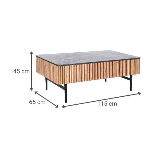 Mesa de Centro de Acacia con Mármol Negro y Patas Metálicas MB-207418
