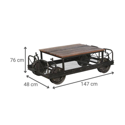 Mesa de Centro Industrial de Metal Negro con Tablero de Madera MB-208382