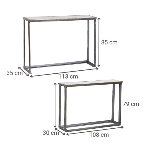 Consola Set 2 de Mármol y Aluminio Acabado Patinado MB-208493