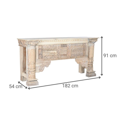 Consola de Madera de Mango Tallada Blanco Envejecido MB-208590