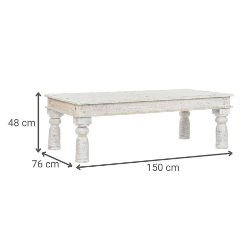 Mesa de Centro de Madera Tallada Decapé Blanco 150 cm MB-208665