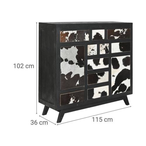 Cajonera de Madera de Mango con Cajones de Piel Diseño Vaca MB-208898