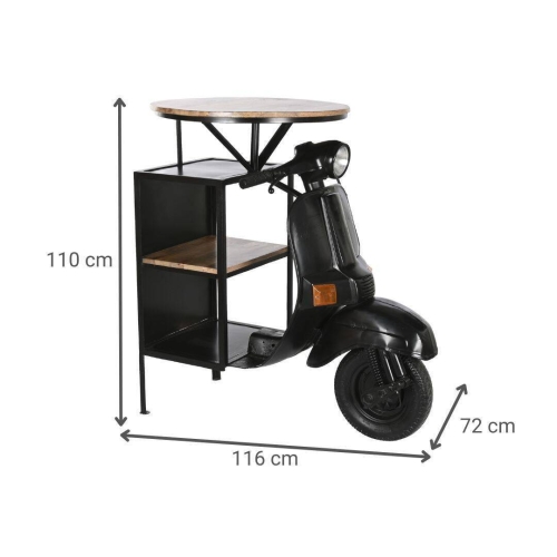 Mesa Alta Industrial de Hierro y Madera de Mango Moto Negro MB-211334